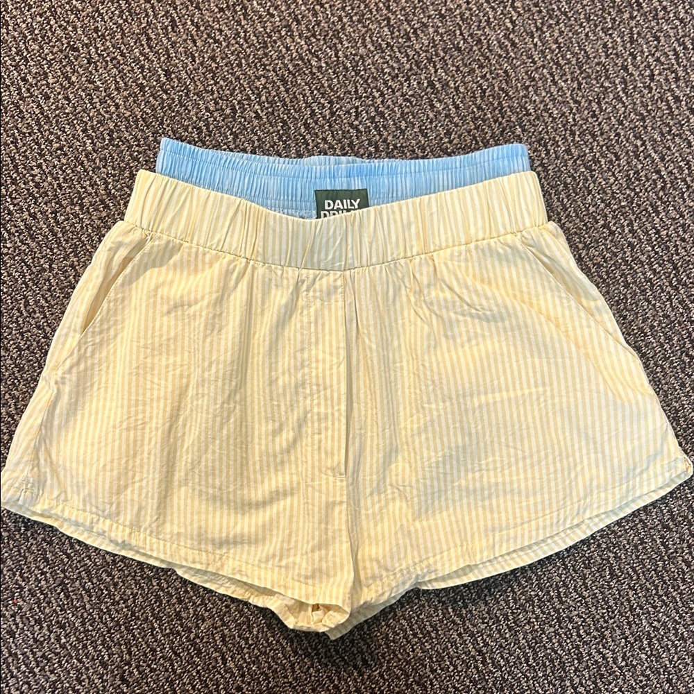 Daily Drills Yellow Striped Athletic Shorts with Blue Waistband